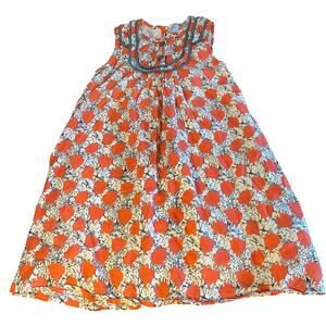 Yo Baby white orange floral sleeveless pom pom accent girls dress SIZE 11